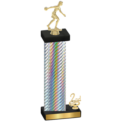 Accented Single Silver Carbon Fiber Second Place Bowling Trophy