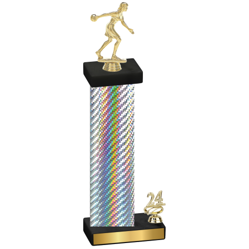 Accented Single Silver Carbon Fiber Year Bowling Trophy