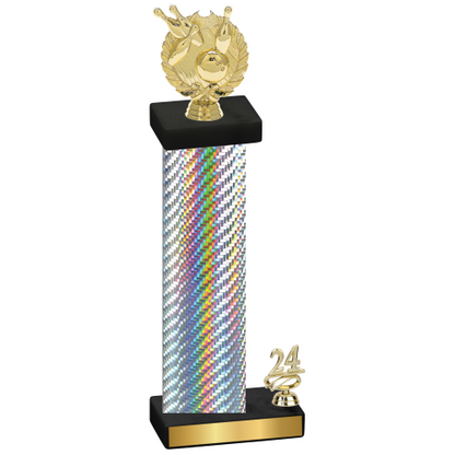 Accented Single Silver Carbon Fiber Year Bowling Trophy