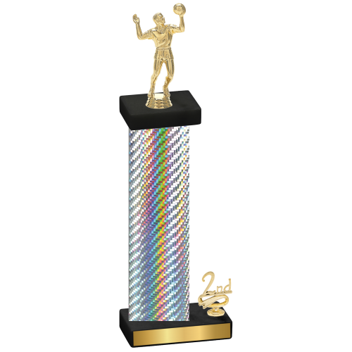 Accented Single Silver Carbon Fiber Second Place Volleyball Trophy