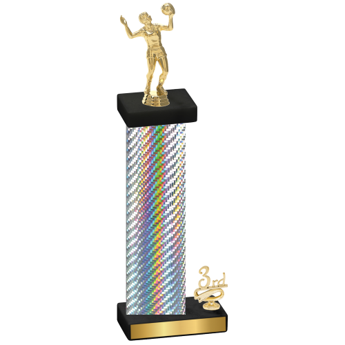 Accented Single Silver Carbon Fiber Third Place Volleyball Trophy