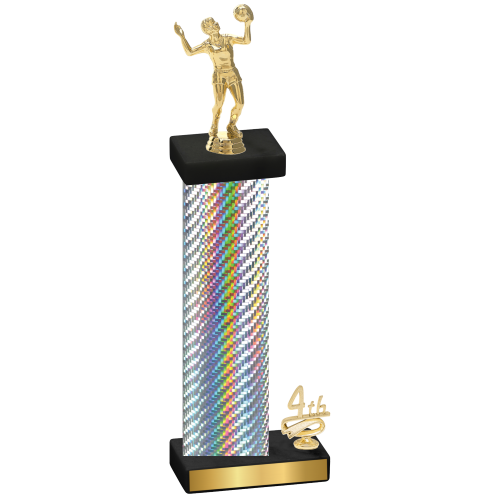 Accented Single Silver Carbon Fiber Fourth Place Volleyball Trophy