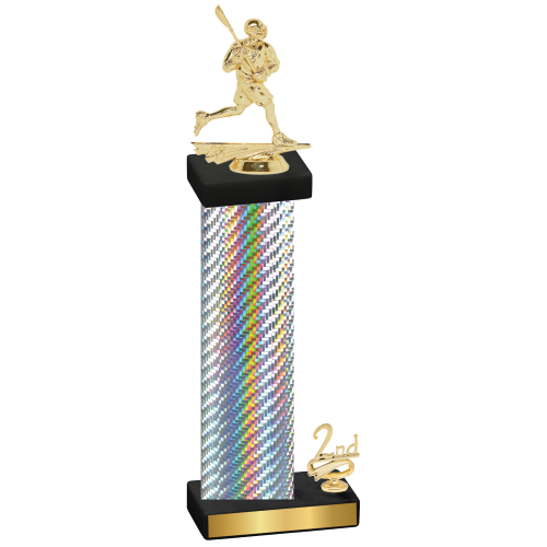 Accented Single Silver Carbon Fiber Second Place Lacrosse Trophy