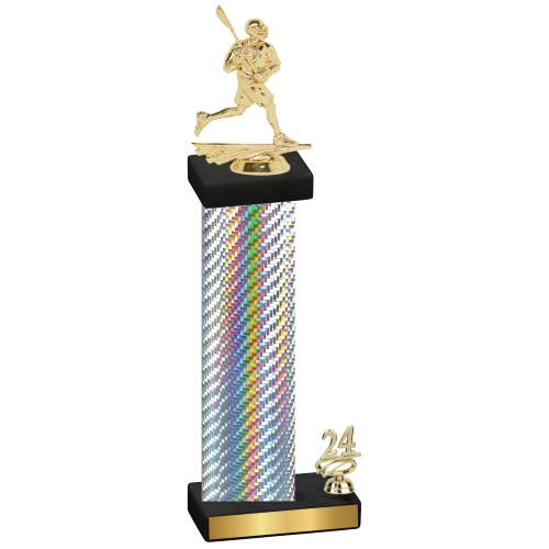 Accented Single Silver Carbon Fiber Year Lacrosse Trophy
