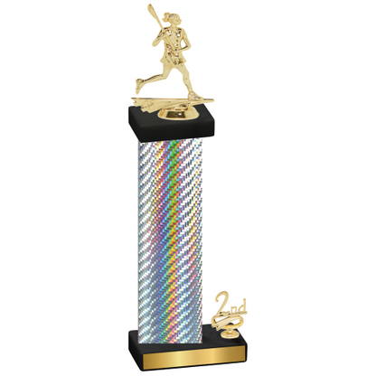 Accented Single Silver Carbon Fiber Second Place Lacrosse Trophy