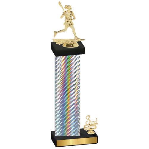 Accented Single Silver Carbon Fiber Third Place Lacrosse Trophy