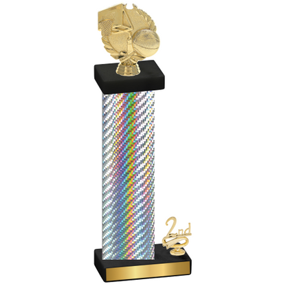 Accented Single Silver Carbon Fiber Second Place Basketball Trophy