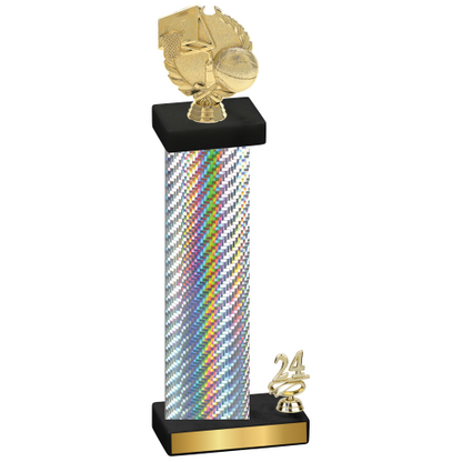 Accented Single Silver Carbon Fiber Year Basketball Trophy