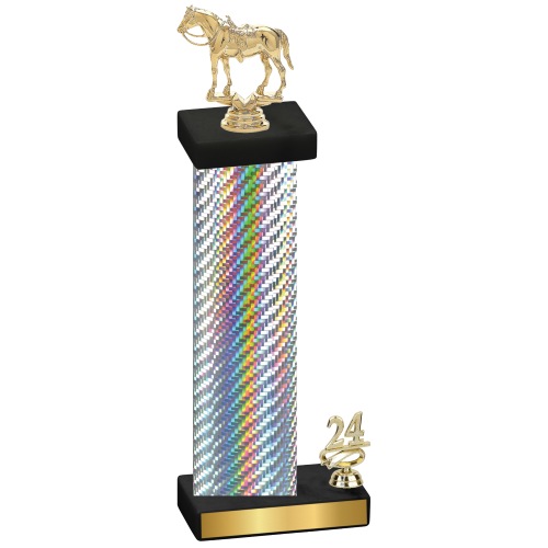 Accented Single Silver Carbon Fiber Year Horses Trophy