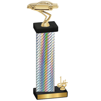 Accented Single Silver Carbon Fiber First Place Cars Trophy