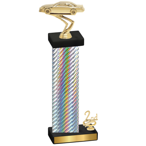 Accented Single Silver Carbon Fiber Second Place Cars Trophy