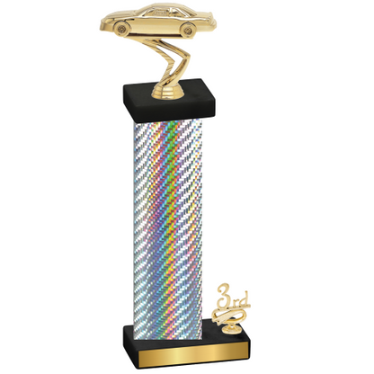 Accented Single Silver Carbon Fiber Third Place Cars Trophy