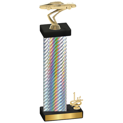 Accented Single Silver Carbon Fiber First Place Cars Trophy