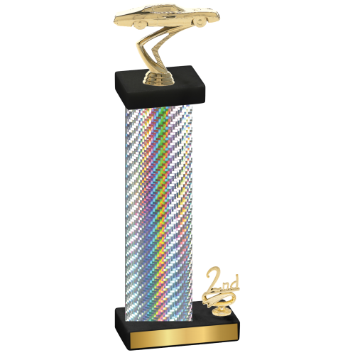 Accented Single Silver Carbon Fiber Second Place Cars Trophy