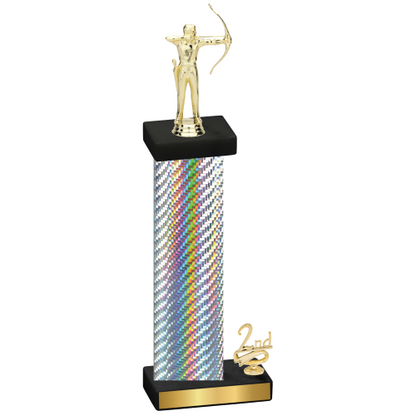 Accented Single Silver Carbon Fiber Second Place Archery Trophy