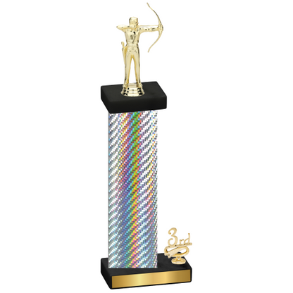 Accented Single Silver Carbon Fiber Third Place Archery Trophy