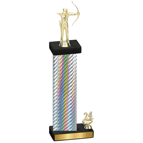 Accented Single Silver Carbon Fiber Year Archery Trophy