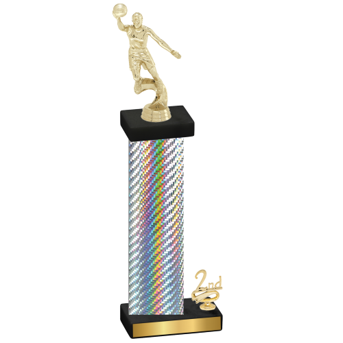 Accented Single Silver Carbon Fiber Second Place Basketball Trophy