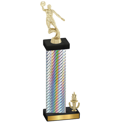 Accented Single Silver Carbon Fiber Victory Basketball Trophy