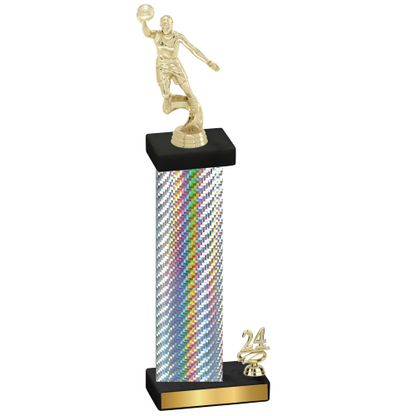 Accented Single Silver Carbon Fiber Year Basketball Trophy