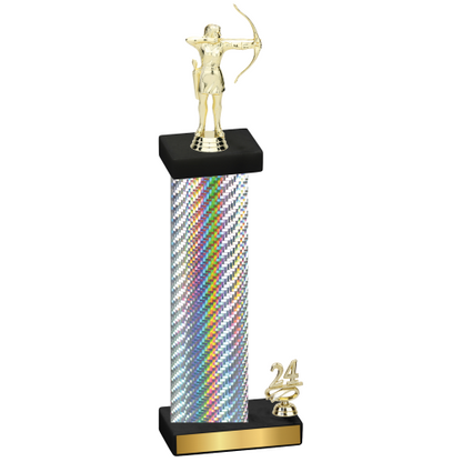 Accented Single Silver Carbon Fiber Year Archery Trophy