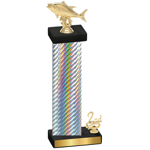 Accented Single Silver Carbon Fiber Second Place Fishing Trophy
