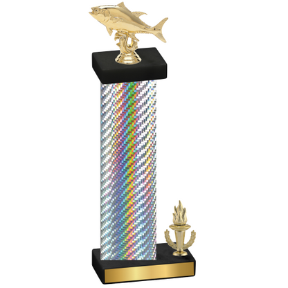 Accented Single Silver Carbon Fiber Victory Fishing Trophy