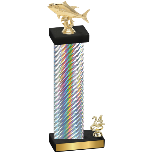Accented Single Silver Carbon Fiber Year Fishing Trophy