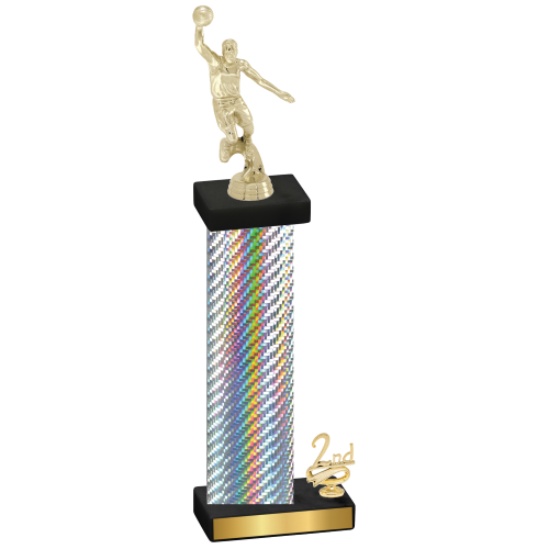 Accented Single Silver Carbon Fiber Second Place Basketball Trophy