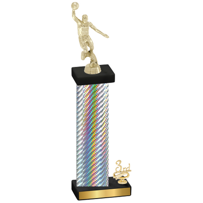 Accented Single Silver Carbon Fiber Third Place Basketball Trophy