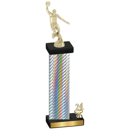 Accented Single Silver Carbon Fiber Year Basketball Trophy