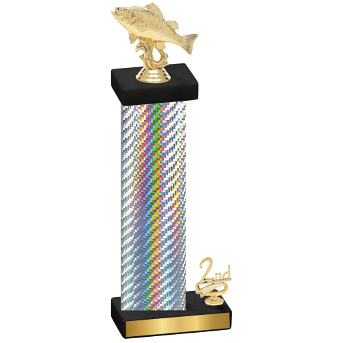Accented Single Silver Carbon Fiber Second Place Fishing Trophy