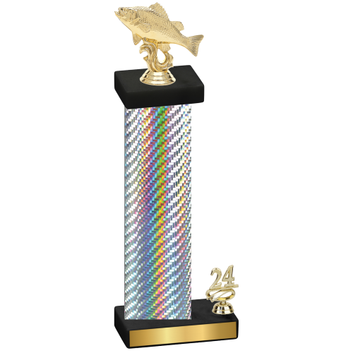 Accented Single Silver Carbon Fiber Year Fishing Trophy