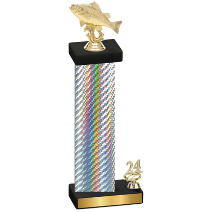 Accented Single Silver Carbon Fiber Year Fishing Trophy