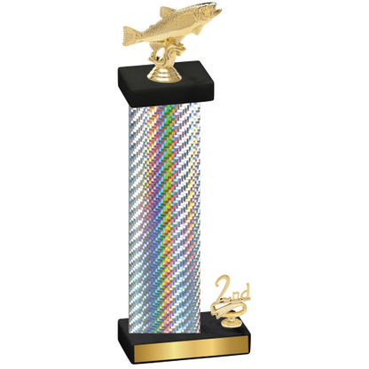Accented Single Silver Carbon Fiber Second Place Fishing Trophy