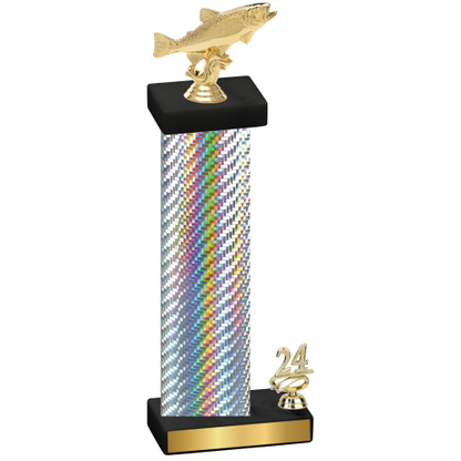 Accented Single Silver Carbon Fiber Year Fishing Trophy