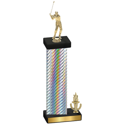 Accented Single Silver Carbon Fiber Victory Golf Trophy