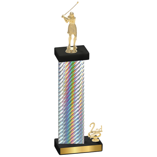 Accented Single Silver Carbon Fiber Second Place Golf Trophy