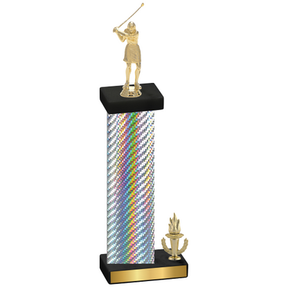 Accented Single Silver Carbon Fiber Victory Golf Trophy
