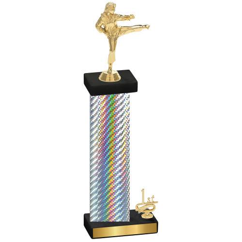 Accented Single Silver Carbon Fiber First Place Karate Trophy