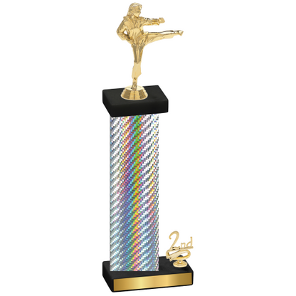 Accented Single Silver Carbon Fiber Second Place Karate Trophy