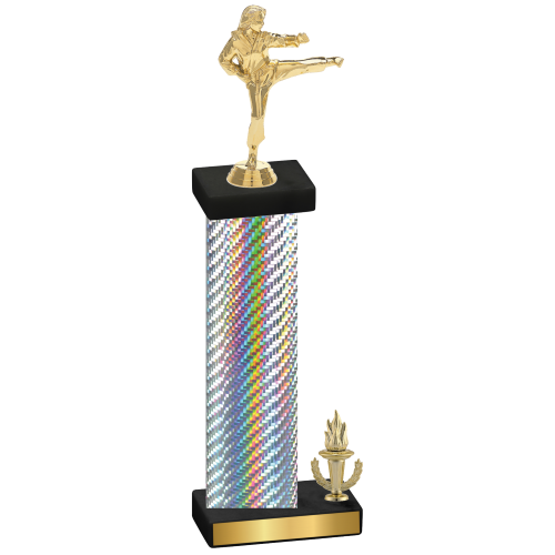 Accented Single Silver Carbon Fiber Victory Karate Trophy