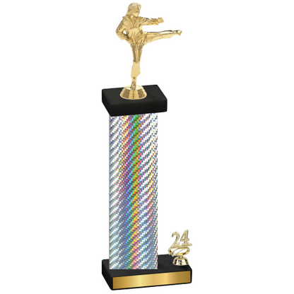 Accented Single Silver Carbon Fiber Year Karate Trophy