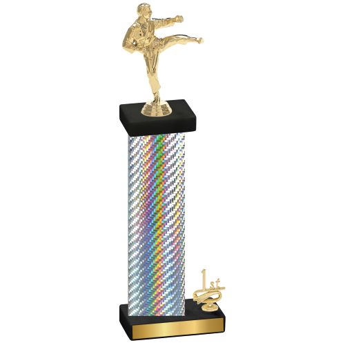 Accented Single Silver Carbon Fiber First Place Karate Trophy