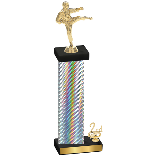 Accented Single Silver Carbon Fiber Second Place Karate Trophy