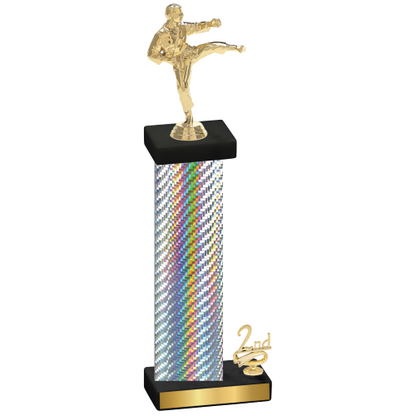 Accented Single Silver Carbon Fiber Second Place Karate Trophy