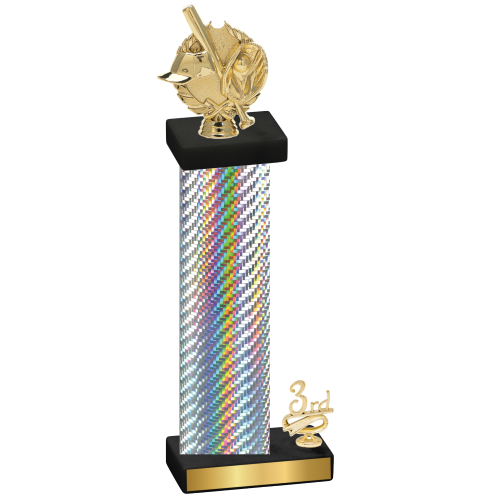 Accented Single Silver Carbon Fiber Third Place Baseball Trophy