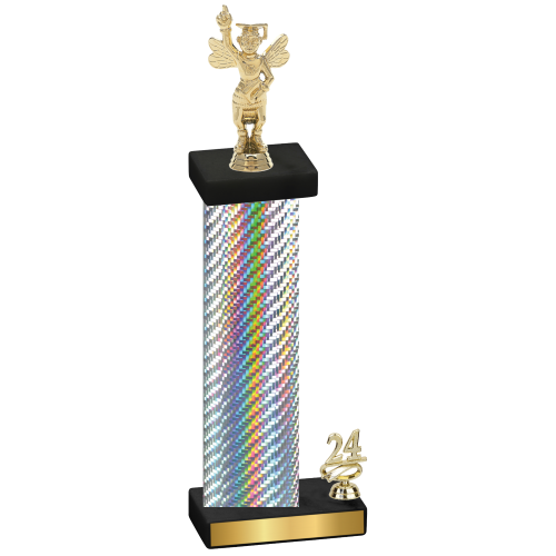 Accented Single Silver Carbon Fiber Year Academics Trophy