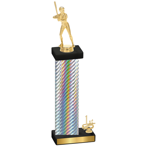 Accented Single Silver Carbon Fiber First Place Softball Trophy