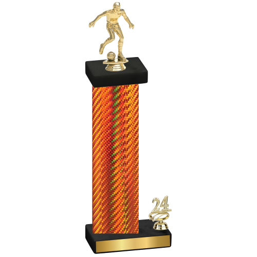 Accented Single Orange Carbon Fiber Year Soccer Trophy